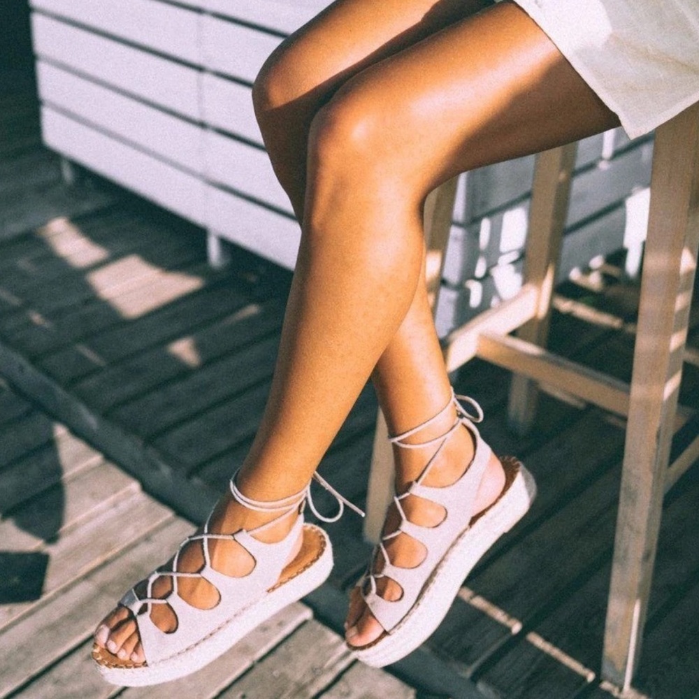 NEW - Alohas Gladiator Platform Espadrille in Stone - Size EU 37
